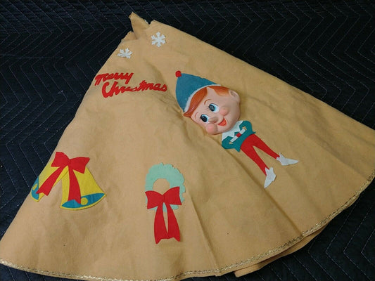 Vintage 3D Elves Christmas Tree Skirt - Made In Japan - Rare Color
