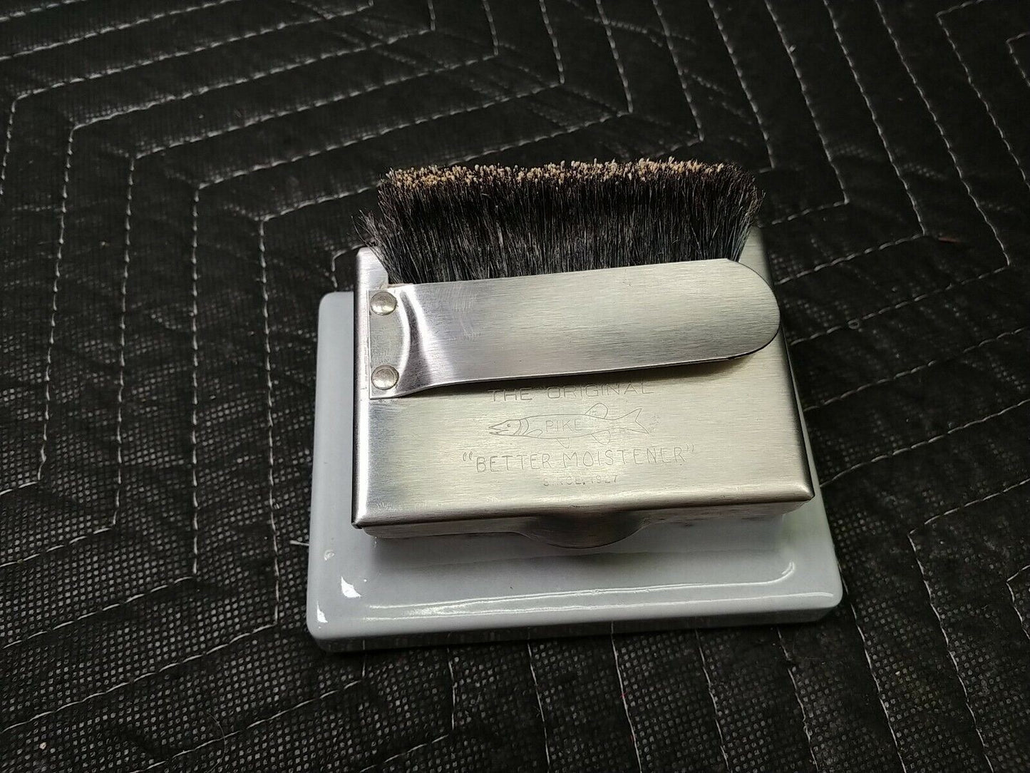 Vtg The Original Pike Better Moistener Stamps Gray Ceramic Porcelain Blotter