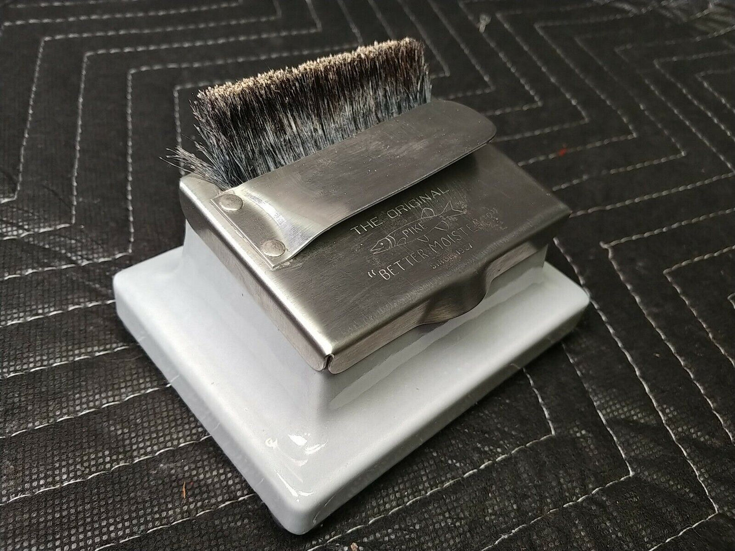 Vtg The Original Pike Better Moistener Stamps Gray Ceramic Porcelain Blotter