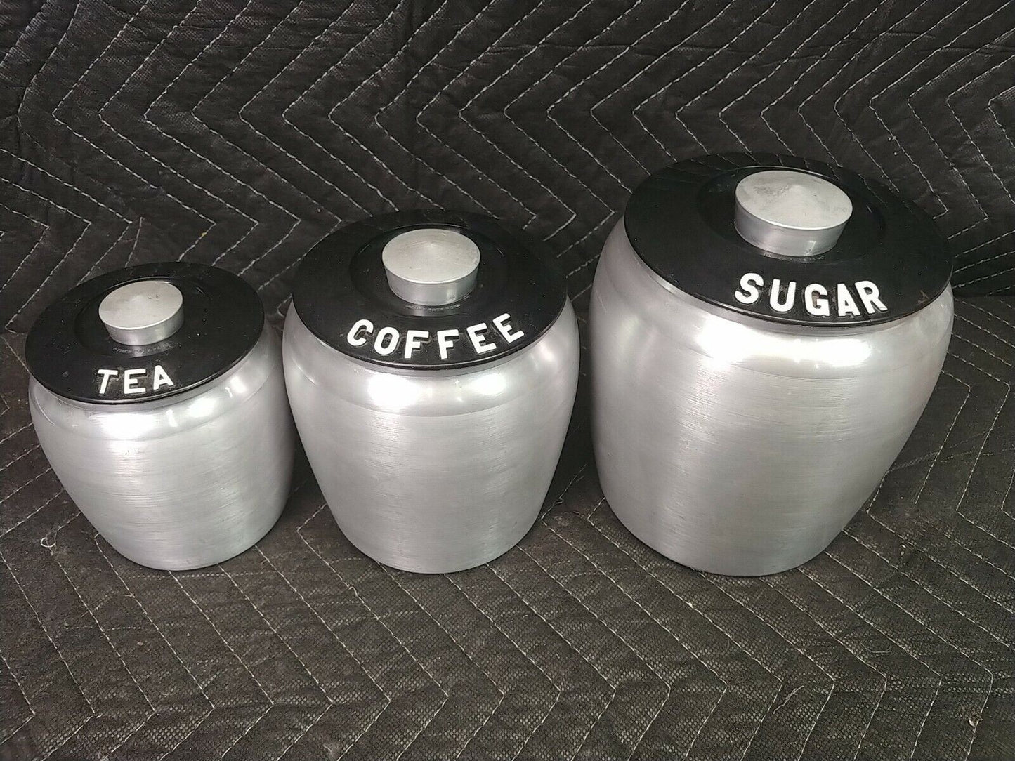VTG Kromex Spun Aluminum 3 Pc Canister Set Tea, Sugar, Coffee