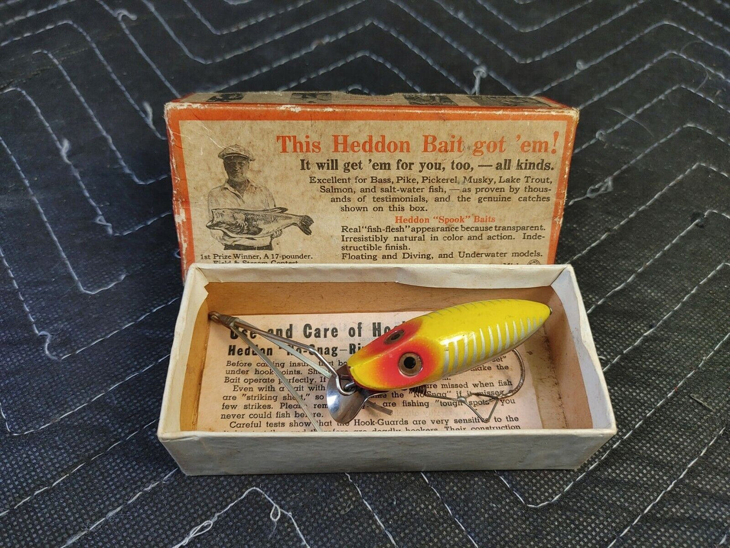 Heddon Yellow Shore River Runt No Snag w/ Original Box & Paper