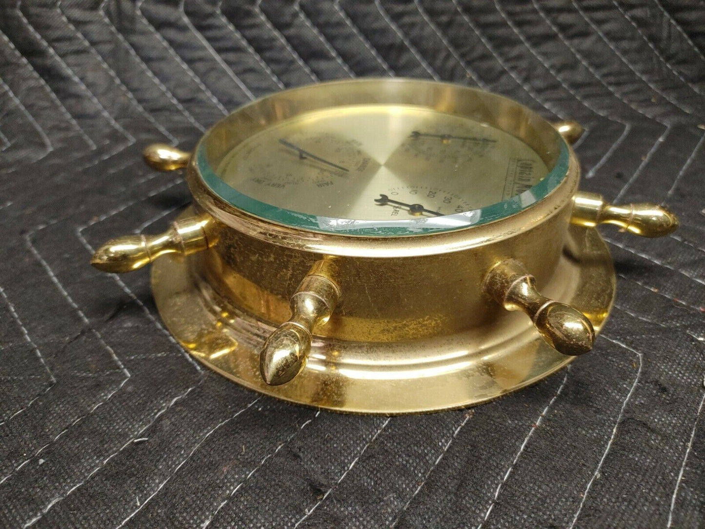 Vintage CAPTAIN MORGAN SPICED RUM Brass Weather Station Barometer Helm Wheel