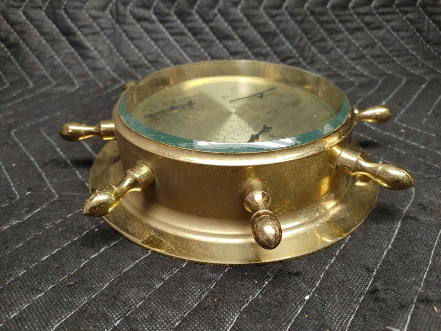 Vintage CAPTAIN MORGAN SPICED RUM Brass Weather Station Barometer Helm Wheel