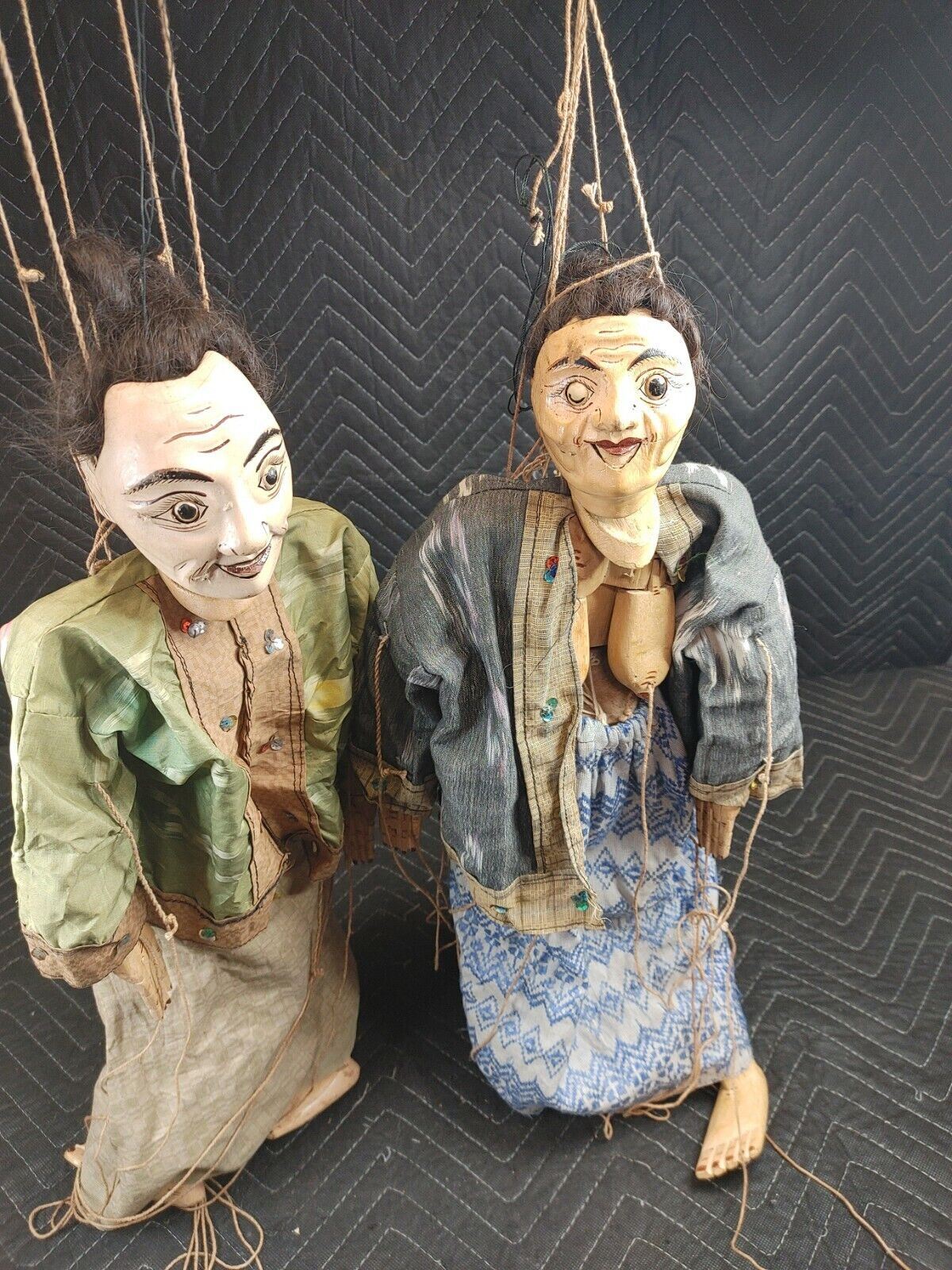 Antique 21" Japanese Man Penis & Woman Breasts Carved Wood Marionette Sex Doll