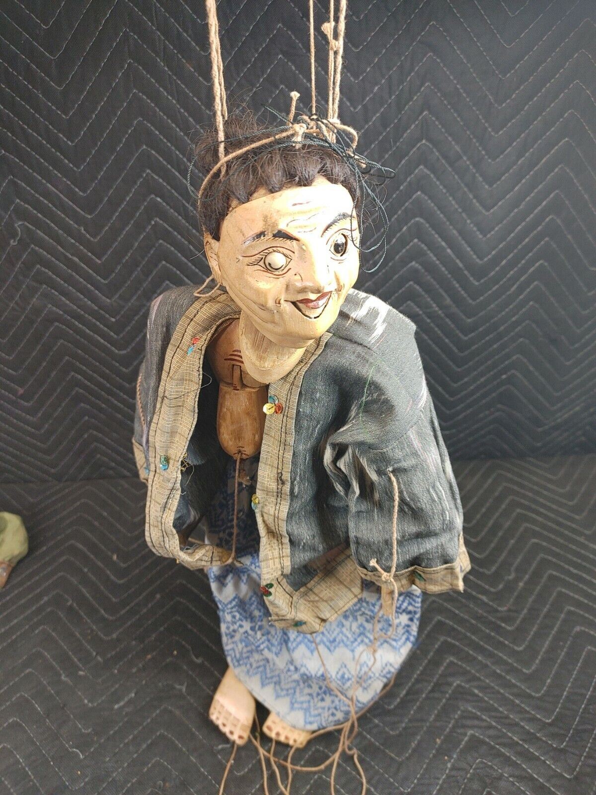 Antique 21" Japanese Man Penis & Woman Breasts Carved Wood Marionette Sex Doll