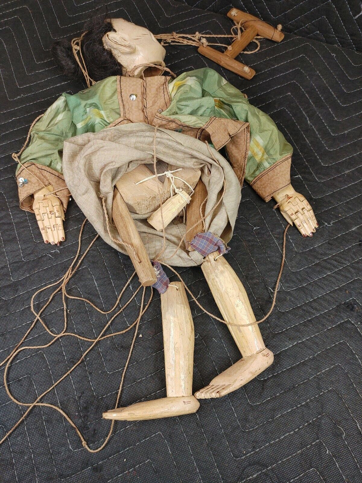 Antique 21" Japanese Man Penis & Woman Breasts Carved Wood Marionette Sex Doll