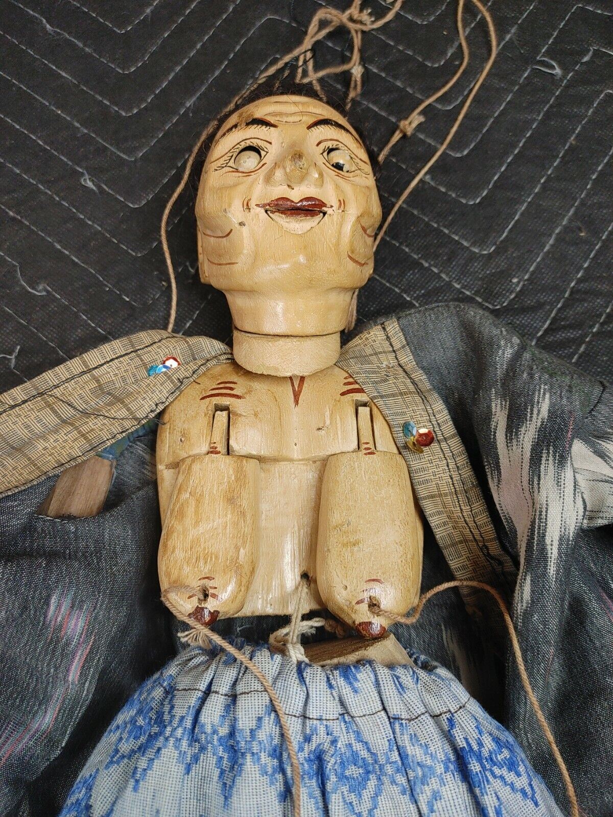 Antique 21" Japanese Man Penis & Woman Breasts Carved Wood Marionette Sex Doll