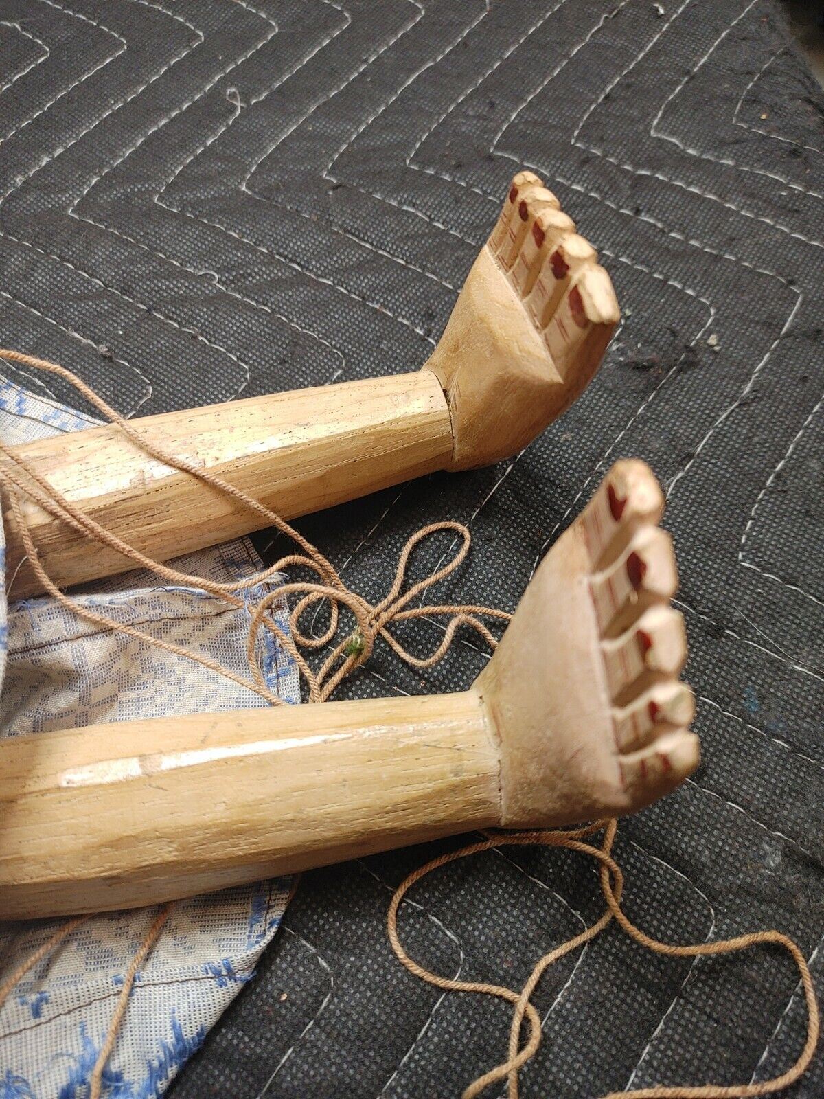 Antique 21" Japanese Man Penis & Woman Breasts Carved Wood Marionette Sex Doll