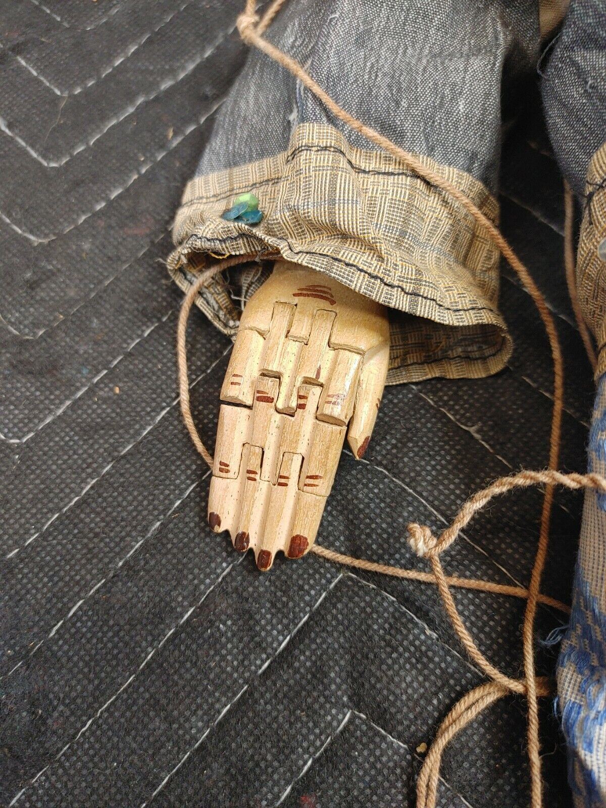 Antique 21" Japanese Man Penis & Woman Breasts Carved Wood Marionette Sex Doll