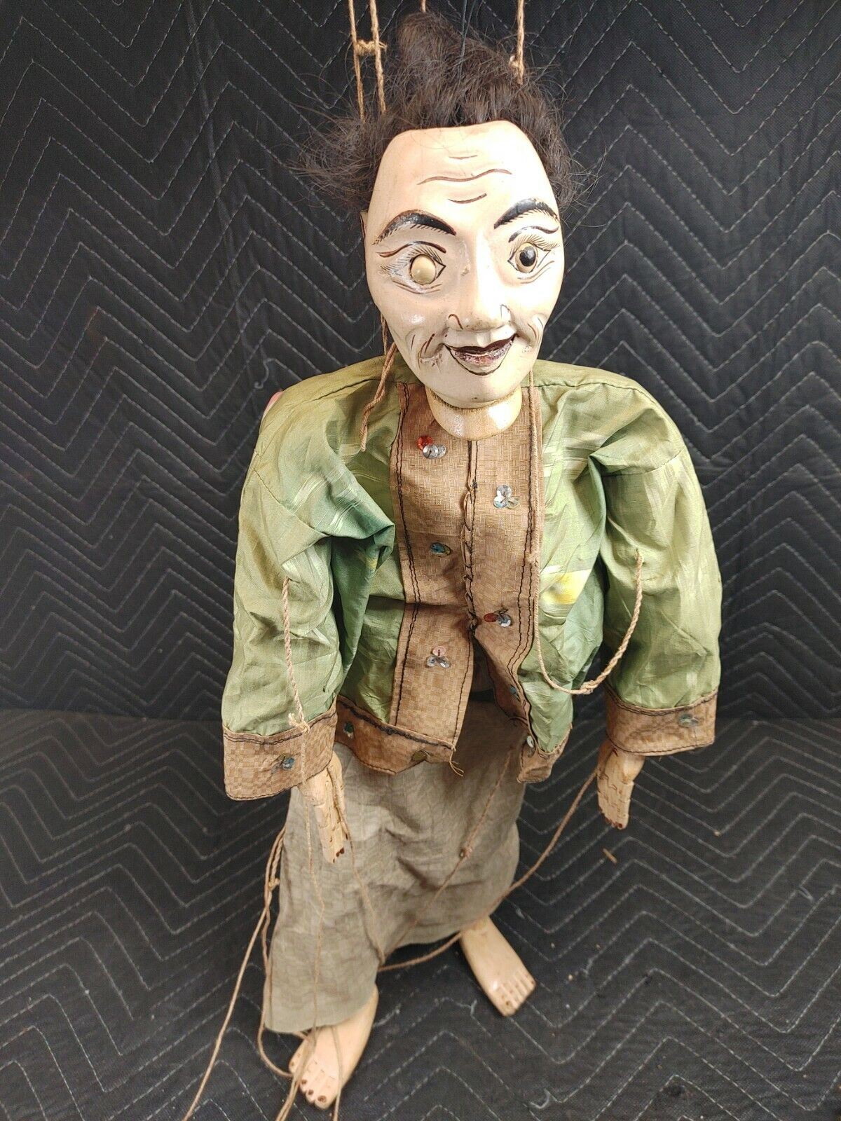 Antique 21" Japanese Man Penis & Woman Breasts Carved Wood Marionette Sex Doll