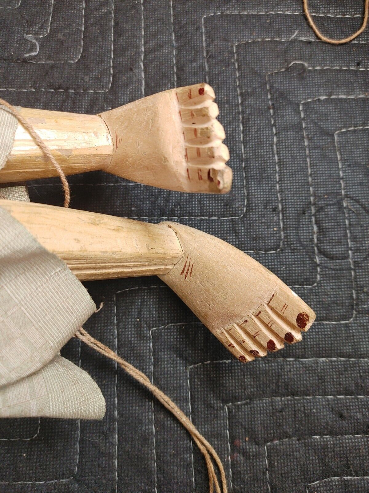 Antique 21" Japanese Man Penis & Woman Breasts Carved Wood Marionette Sex Doll