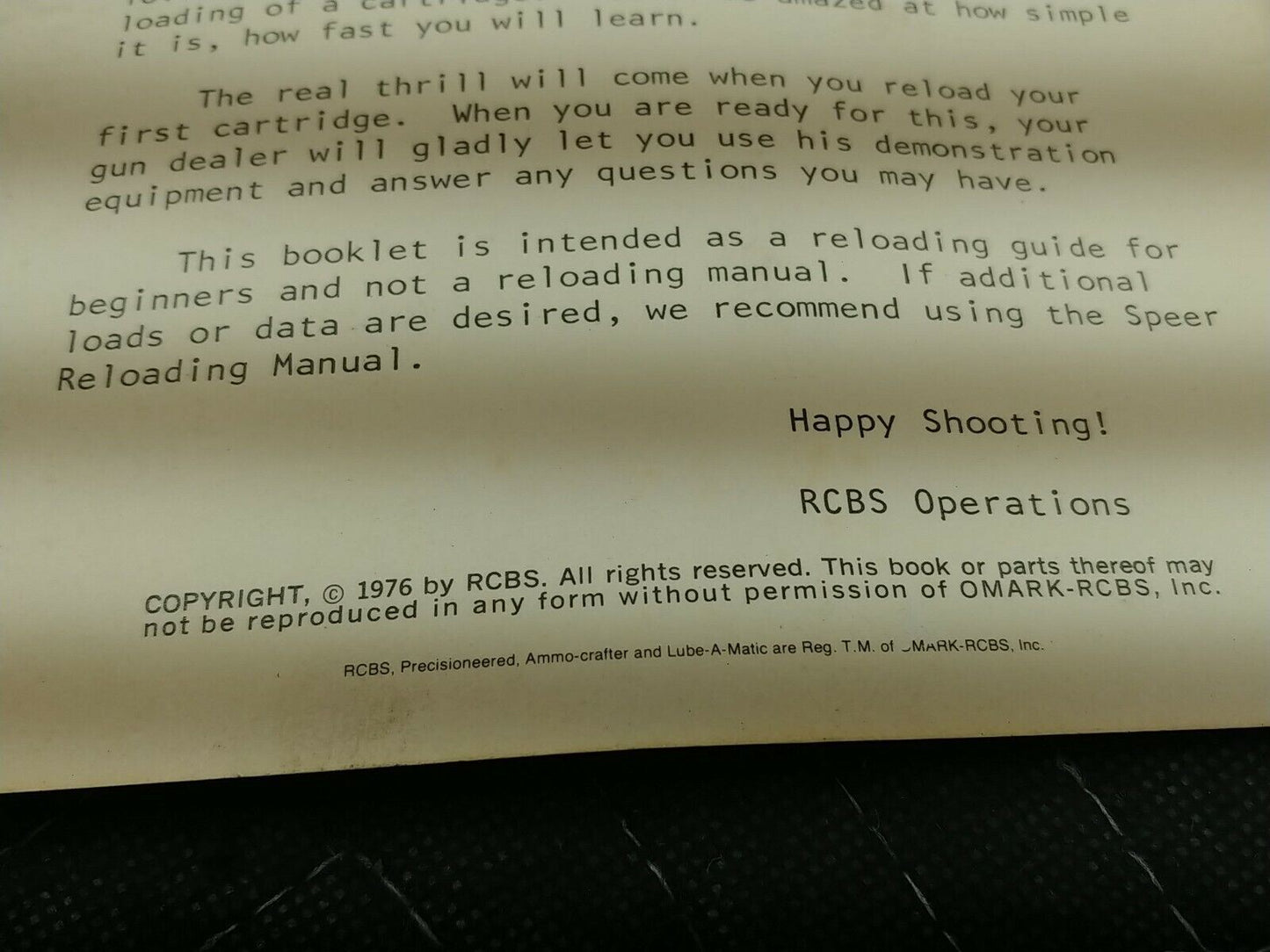 1976 RCBS Reloading Guide Fourth Edition Fred Huntington Booklet
