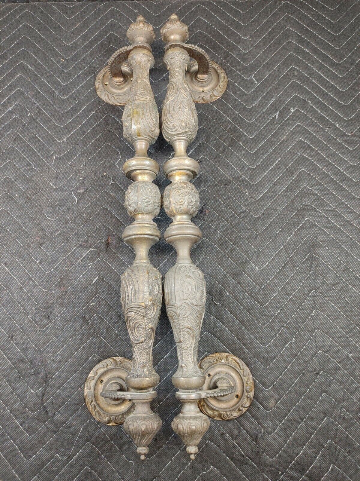 Vintage Pair of Solid Brass Door Pull Handle 24"x3-3/4"