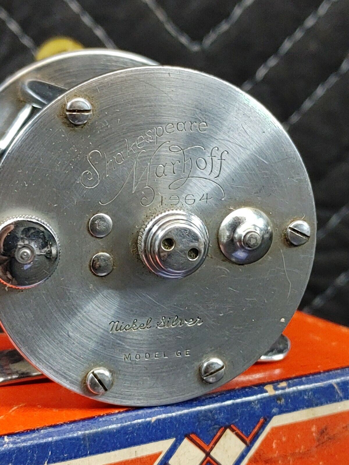 Shakespeare Marhoff No. 1964 Nickel Silver Fishing Reel Model GE w/Box + Insert