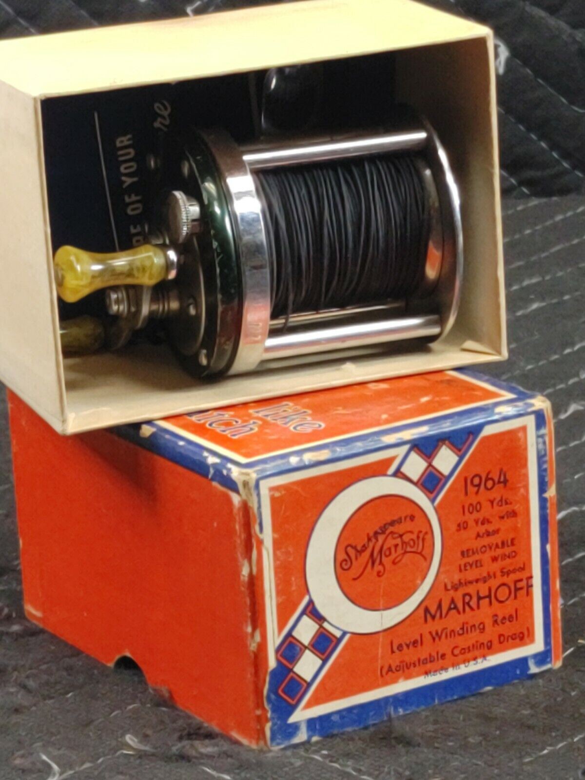 Shakespeare Marhoff No. 1964 Nickel Silver Fishing Reel Model GE w/Box + Insert