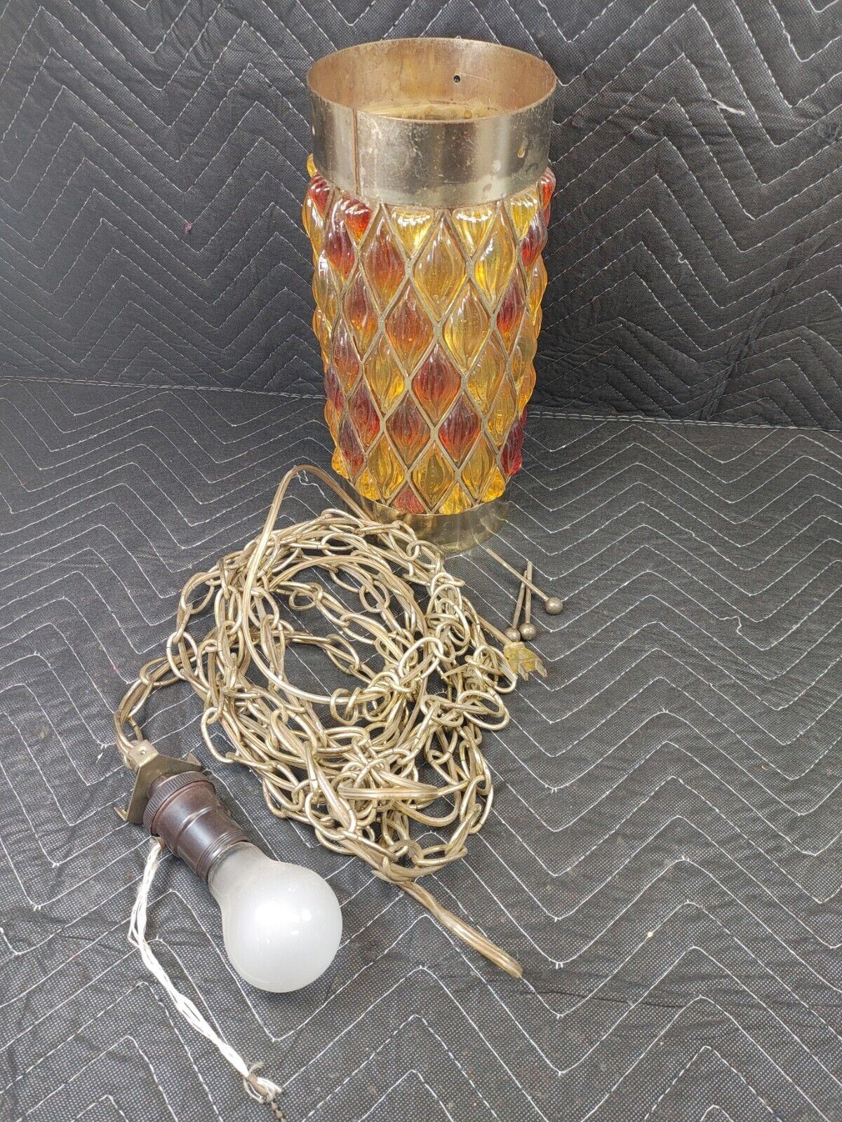 Mid-Century Mod Acrylic Lucite Chain Hanging Color Pendant Lamp 12.5 inch