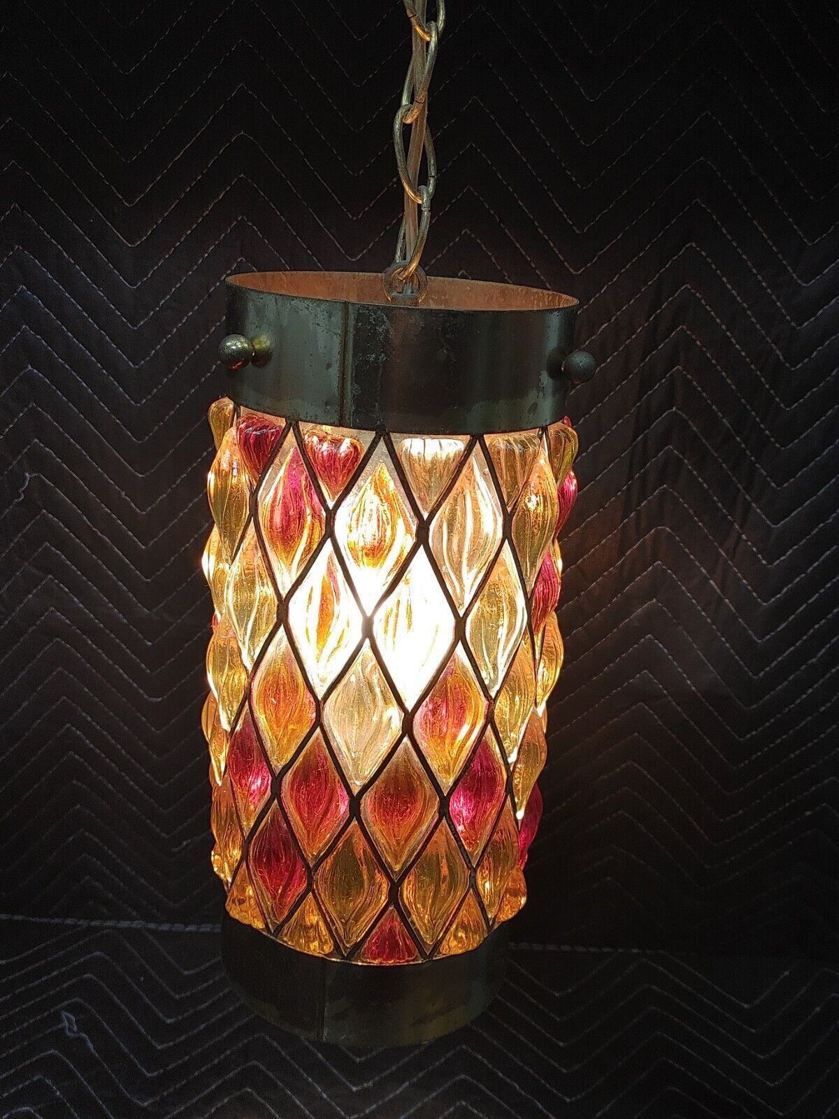 Mid-Century Mod Acrylic Lucite Chain Hanging Color Pendant Lamp 12.5 inch