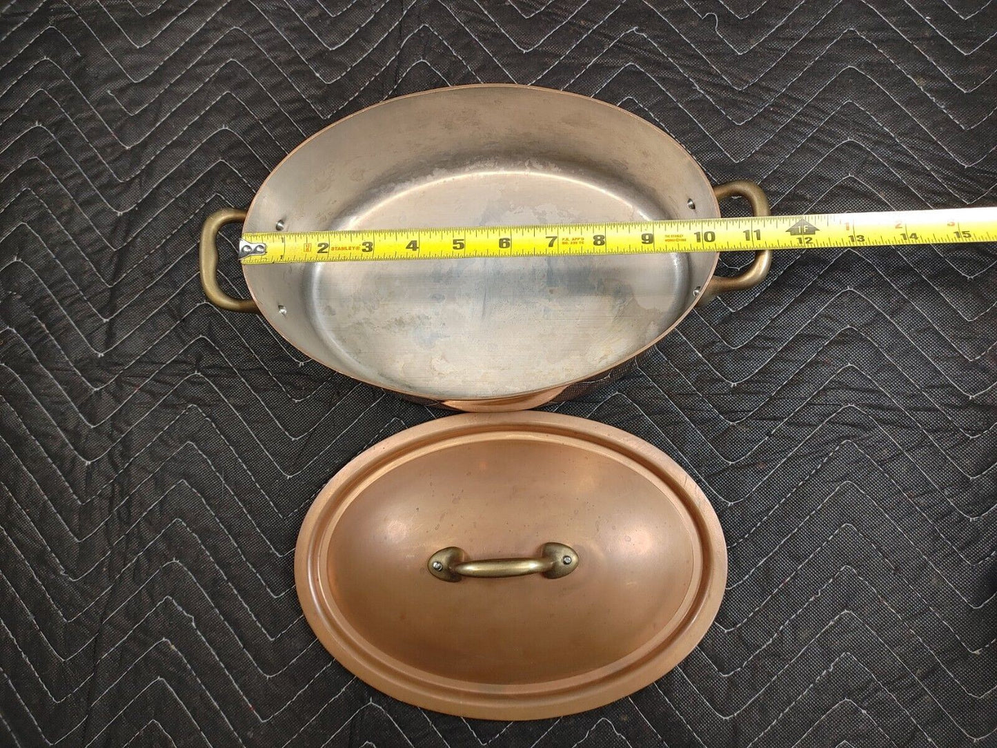 Vintage French Copper Tin Oval Fish Poacher Heavy Duty - 26cm x 18cm x 10cm