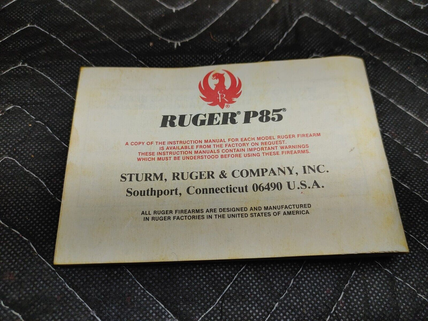 Ruger P85 9mm Factory Pistol Box with Manual (No Firearm, Box & Manual only)