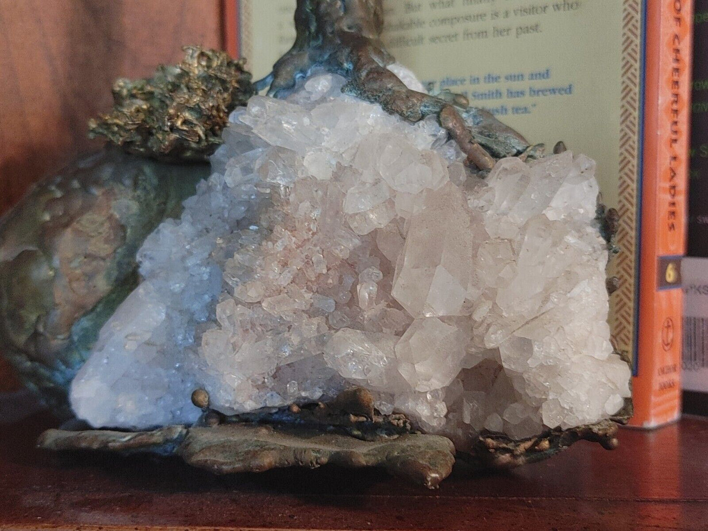 Mid Century Bronze Pine Tree Fir w/ Quartz Crystals Base Bookend geode