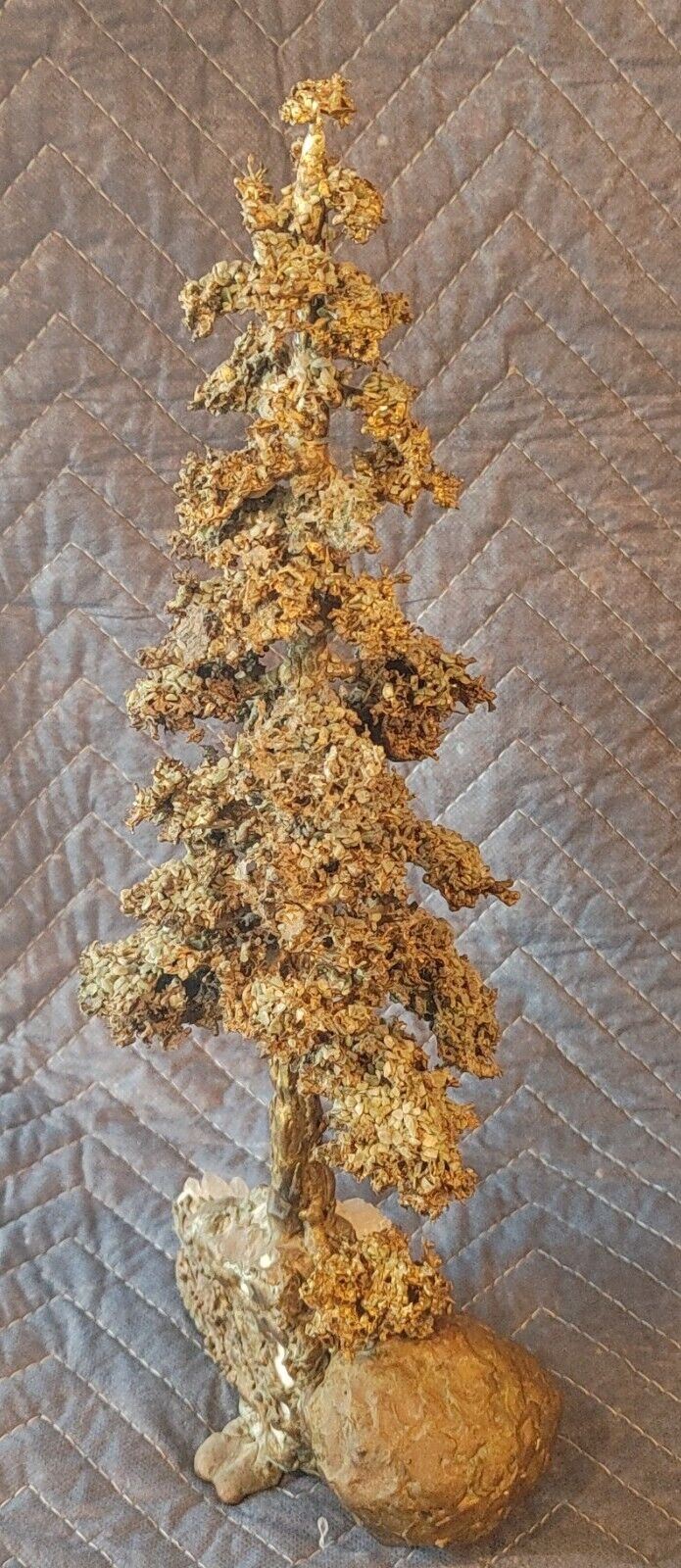 Mid Century Bronze Pine Tree Fir w/ Quartz Crystals Base Bookend geode