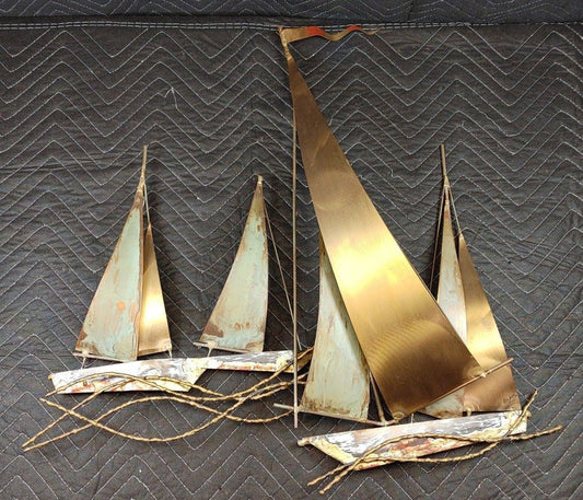 Vintage 60s C JERE Sailboat Regatta 1969 MCM Brutalist Metal Wall Art Sculpture