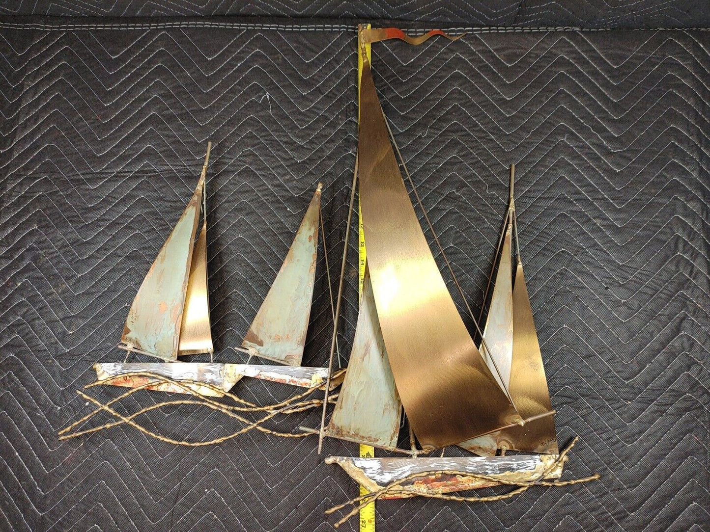 Vintage 60s C JERE Sailboat Regatta 1969 MCM Brutalist Metal Wall Art Sculpture