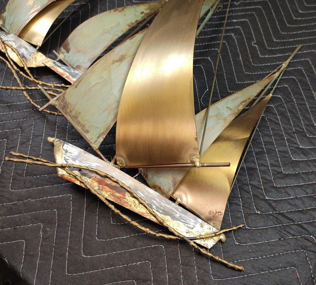 Vintage 60s C JERE Sailboat Regatta 1969 MCM Brutalist Metal Wall Art Sculpture