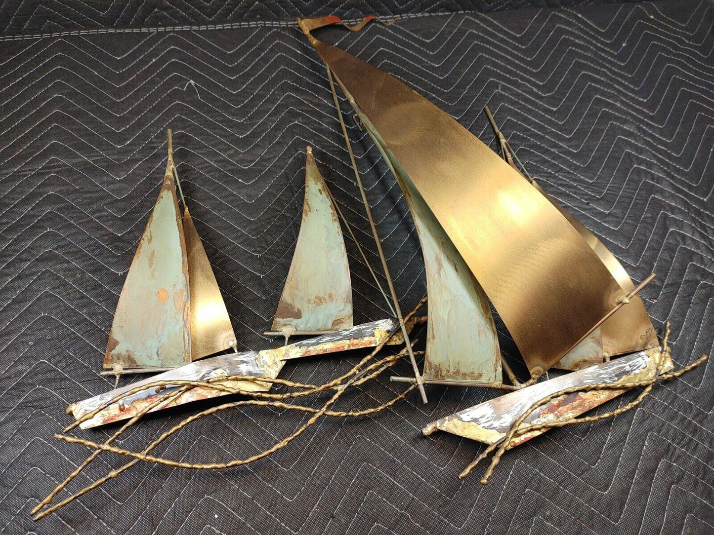 Vintage 60s C JERE Sailboat Regatta 1969 MCM Brutalist Metal Wall Art Sculpture