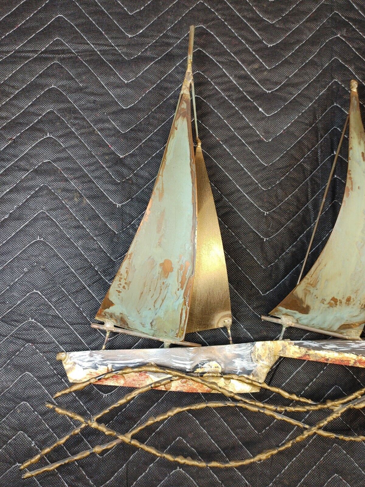 Vintage 60s C JERE Sailboat Regatta 1969 MCM Brutalist Metal Wall Art Sculpture