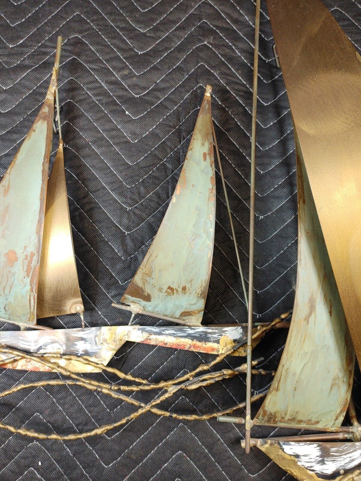 Vintage 60s C JERE Sailboat Regatta 1969 MCM Brutalist Metal Wall Art Sculpture