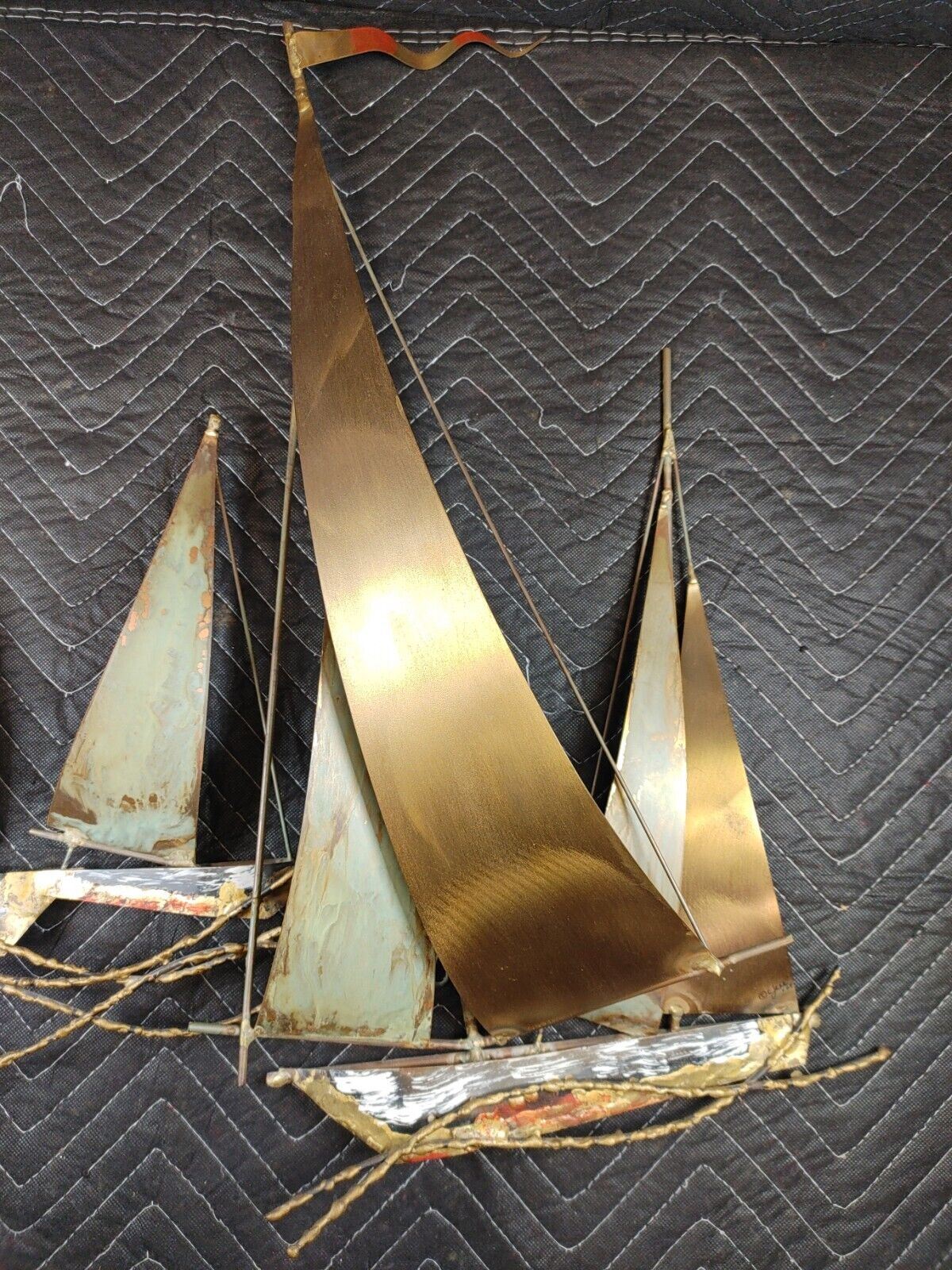 Vintage 60s C JERE Sailboat Regatta 1969 MCM Brutalist Metal Wall Art Sculpture