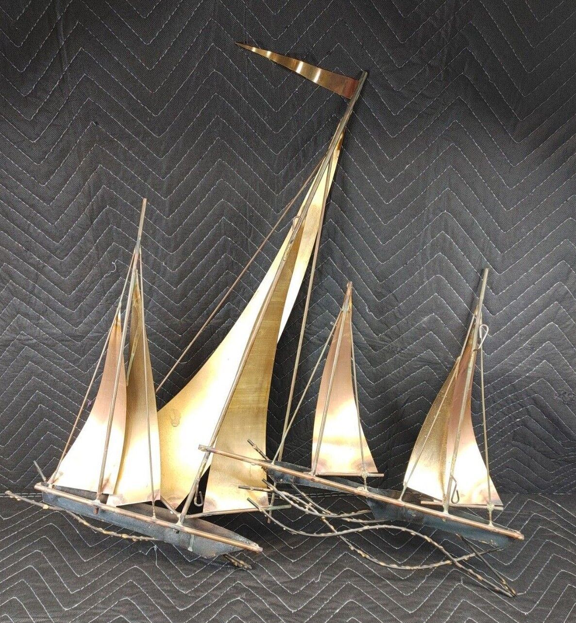 Vintage 60s C JERE Sailboat Regatta 1969 MCM Brutalist Metal Wall Art Sculpture