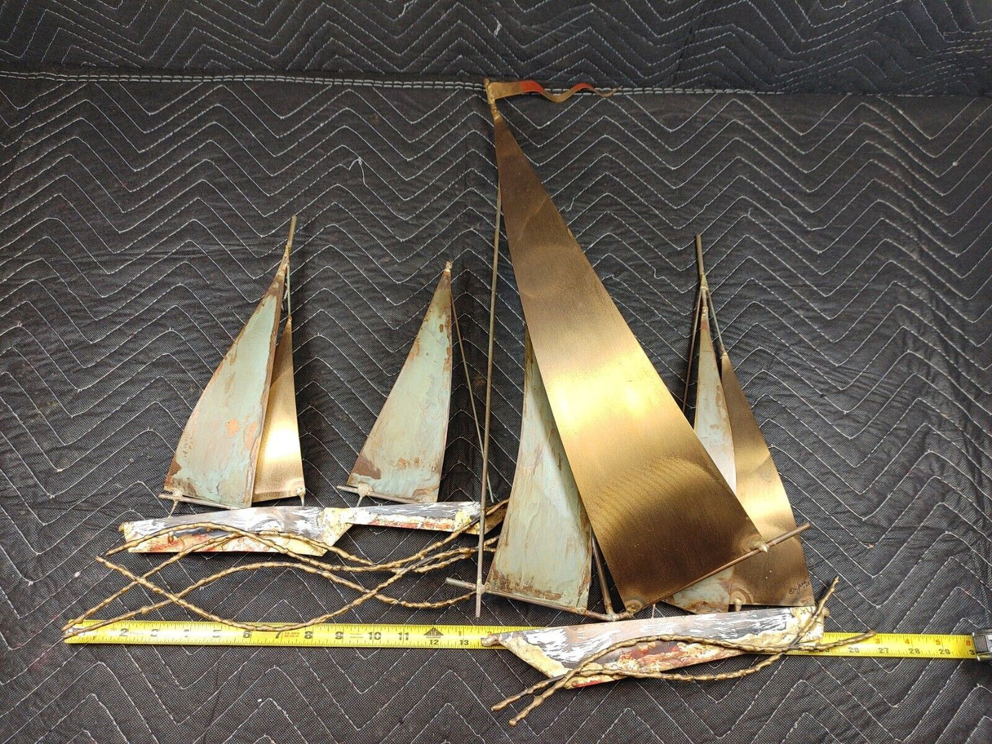 Vintage 60s C JERE Sailboat Regatta 1969 MCM Brutalist Metal Wall Art Sculpture