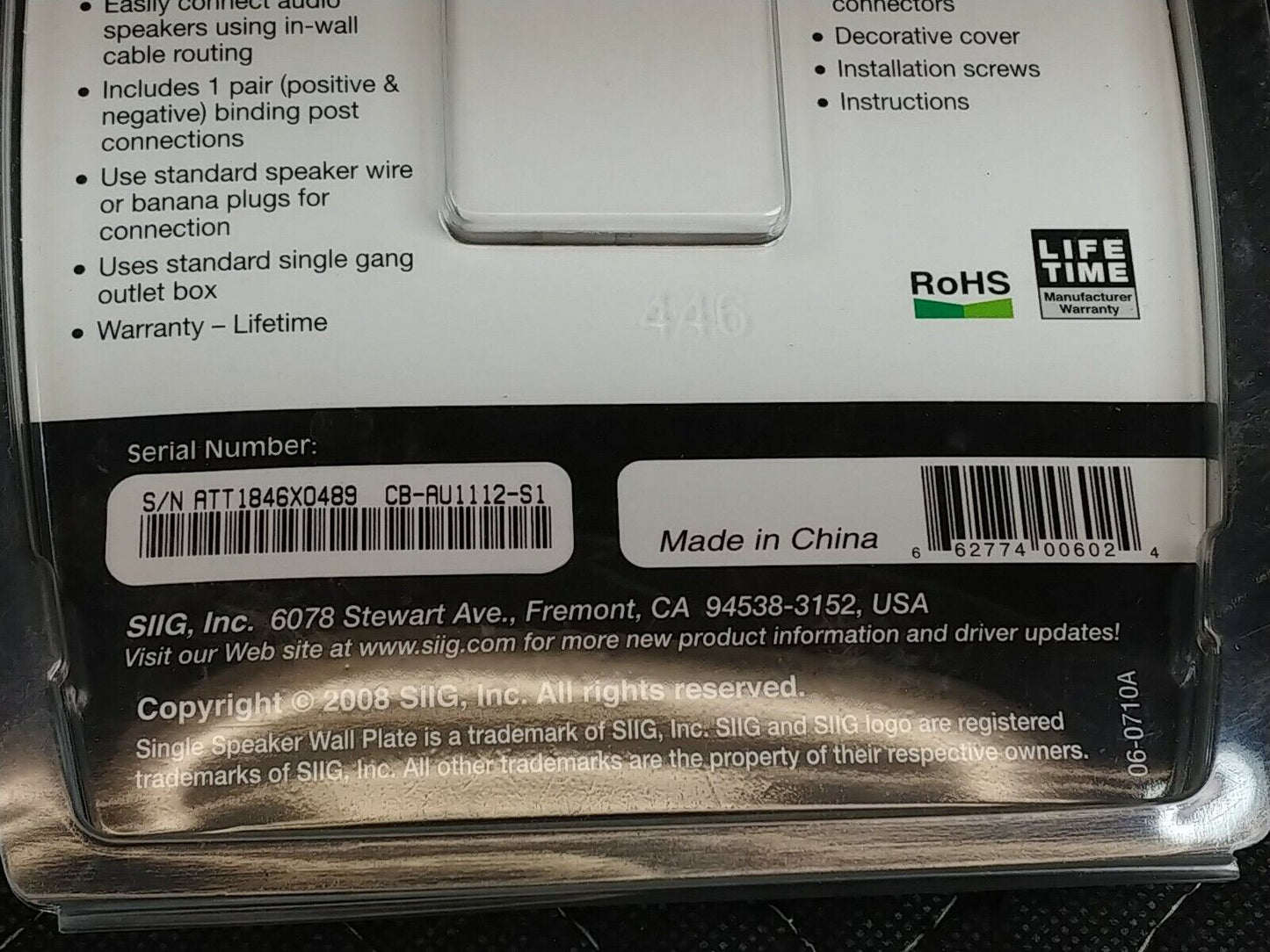 SIIG Single Speaker Wall Plate - 2 Terminal, Standard Wire & Banana Plug