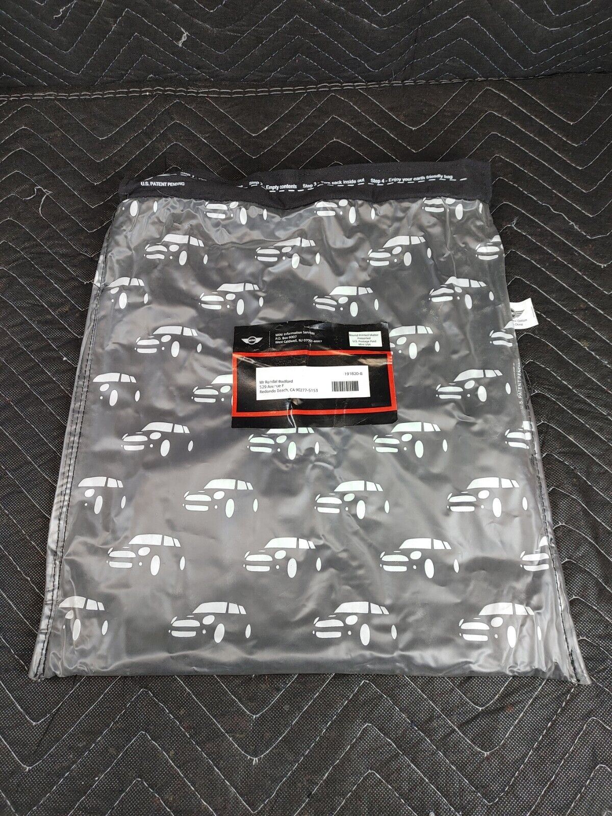 Mini Cooper Car Drawstring Cinch Bag Sack English Bulldog Plastic Lined Logo