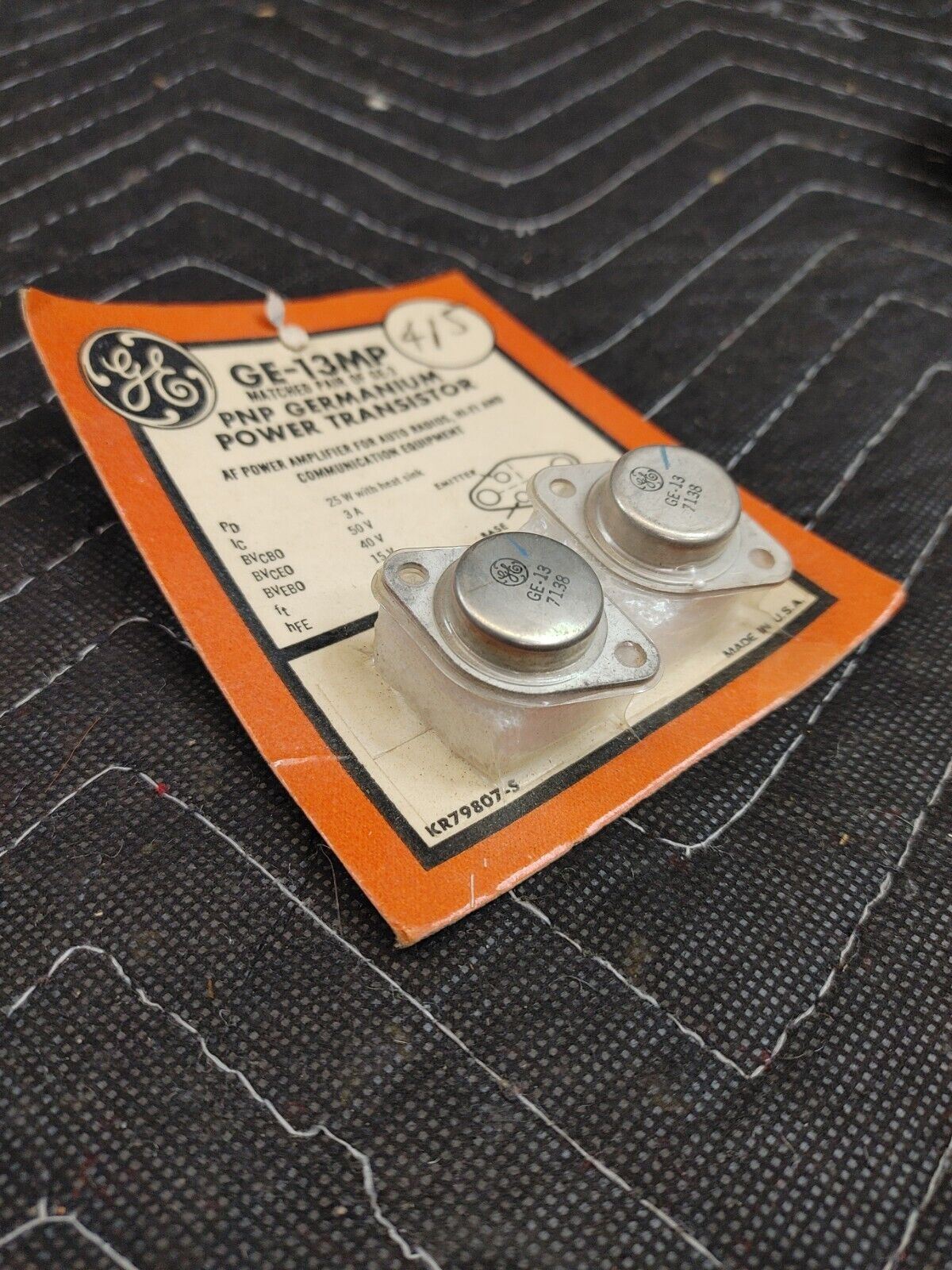 GE-13 Matched pair of GE Power Transistor Model GE-3 25 Watts PNP Germanium TO-3