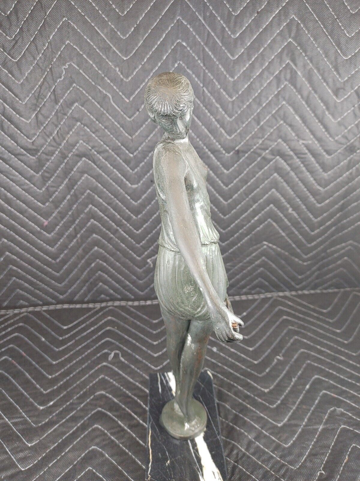 Art Deco Sculpture Woman Holding a Bow Archer Bronze Statue 15.5"
