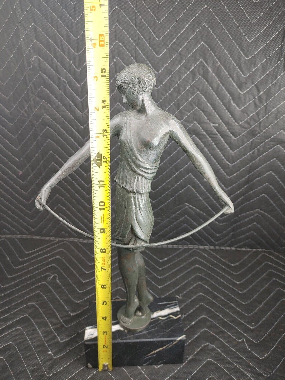 Art Deco Sculpture Woman Holding a Bow Archer Bronze Statue 15.5"