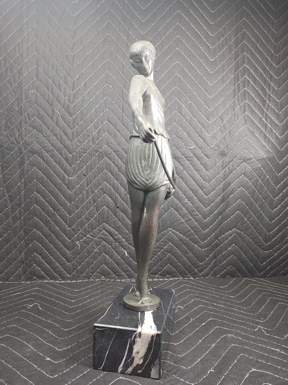 Art Deco Sculpture Woman Holding a Bow Archer Bronze Statue 15.5"