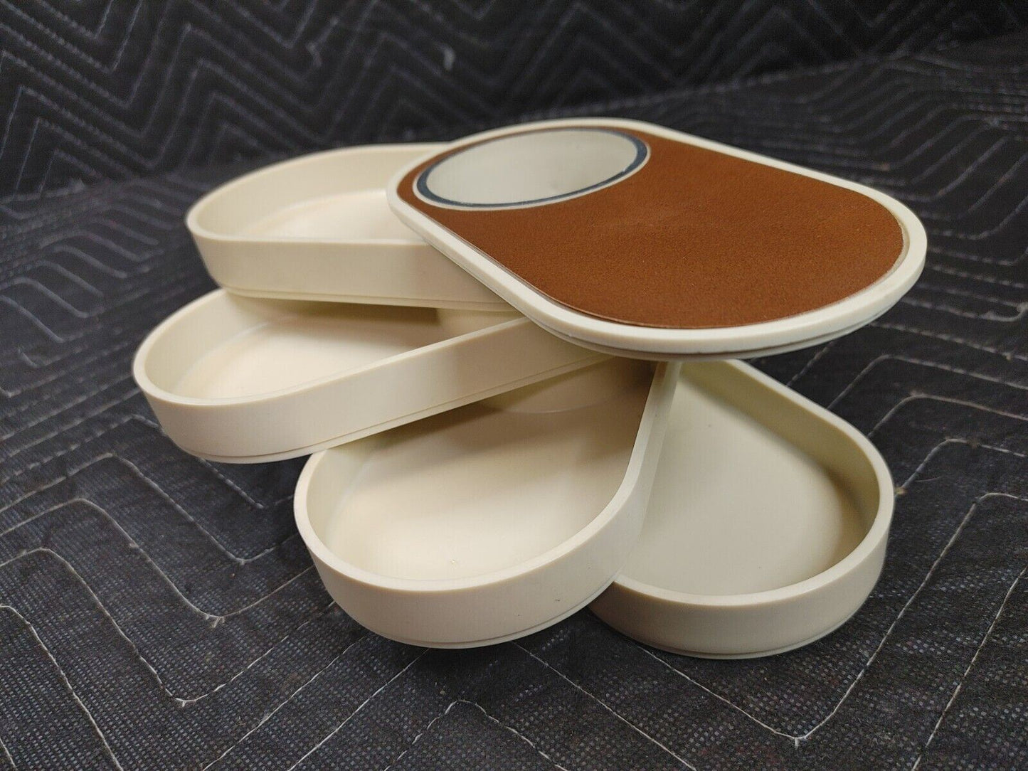 Vintage MCM Beige Plastic 70s Swivel Desk Organizer Vanity Craft Box Pencil Cup