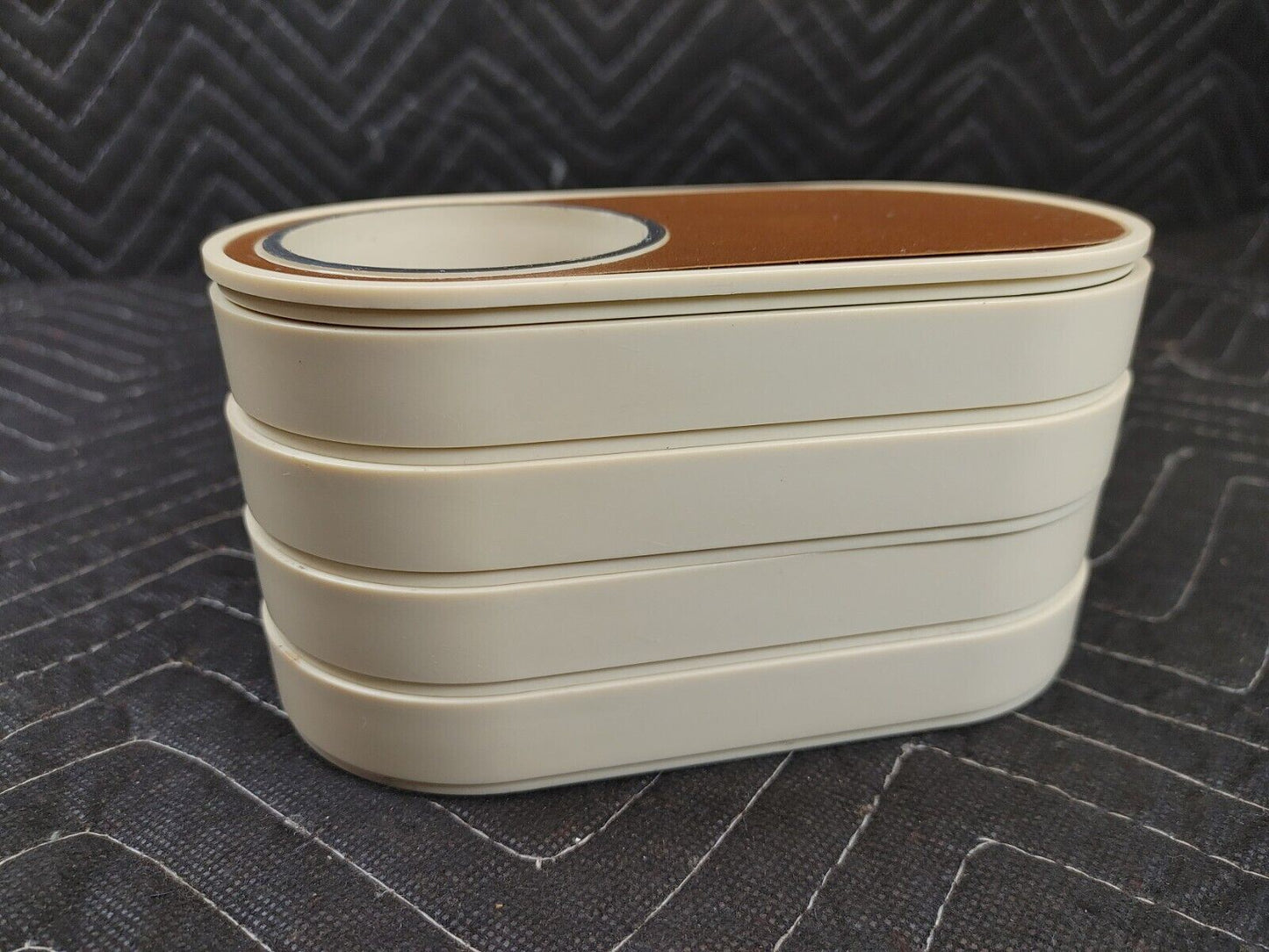 Vintage MCM Beige Plastic 70s Swivel Desk Organizer Vanity Craft Box Pencil Cup