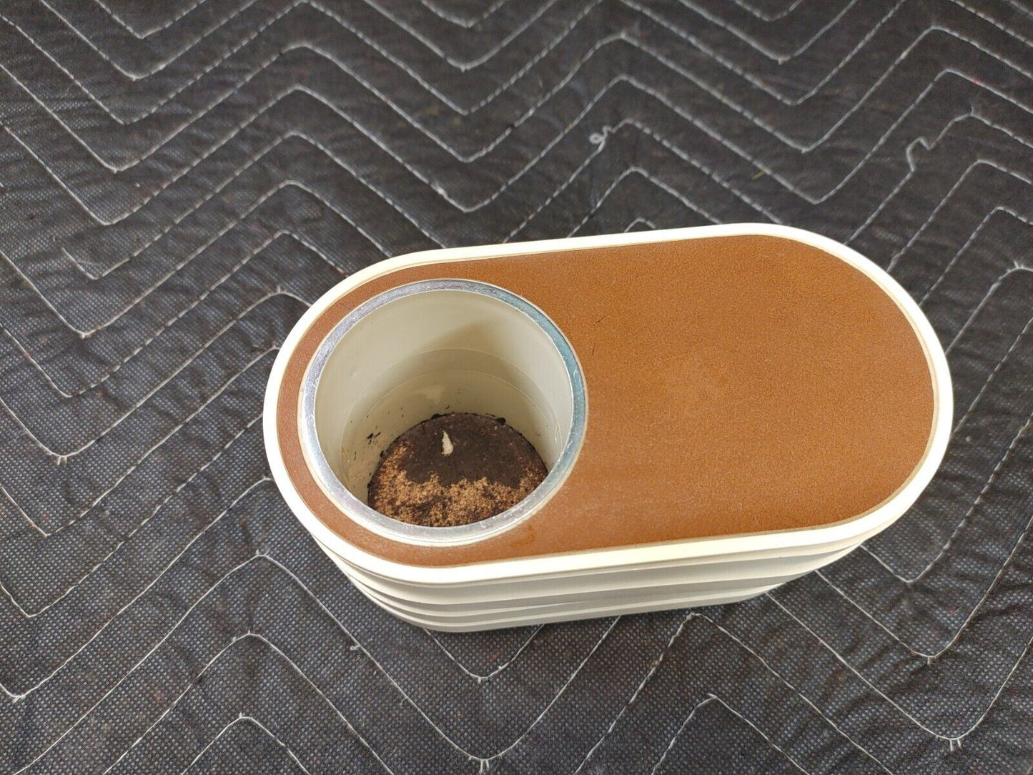 Vintage MCM Beige Plastic 70s Swivel Desk Organizer Vanity Craft Box Pencil Cup