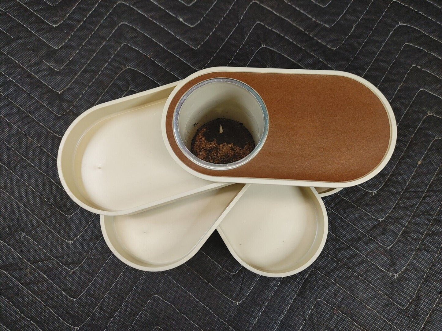 Vintage MCM Beige Plastic 70s Swivel Desk Organizer Vanity Craft Box Pencil Cup