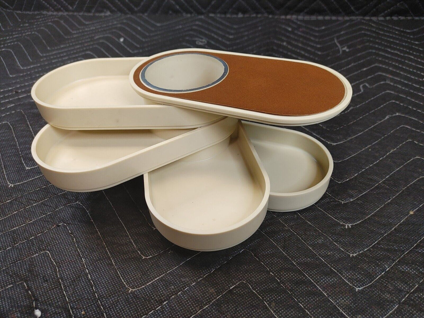 Vintage MCM Beige Plastic 70s Swivel Desk Organizer Vanity Craft Box Pencil Cup