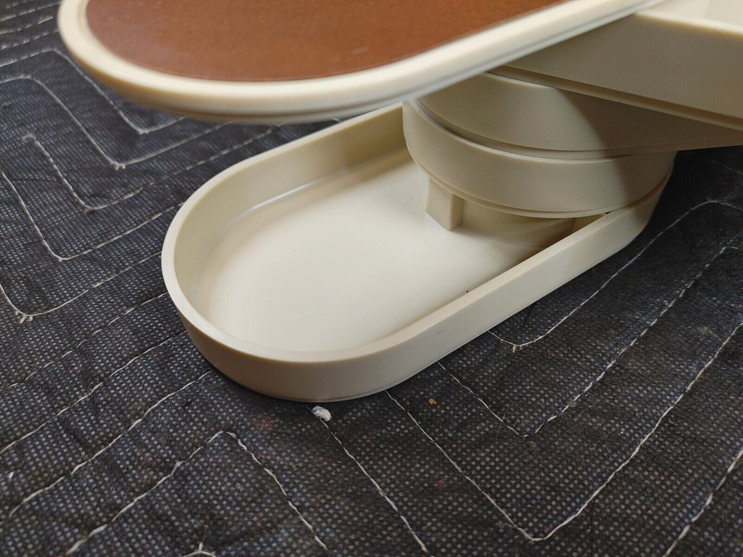 Vintage MCM Beige Plastic 70s Swivel Desk Organizer Vanity Craft Box Pencil Cup