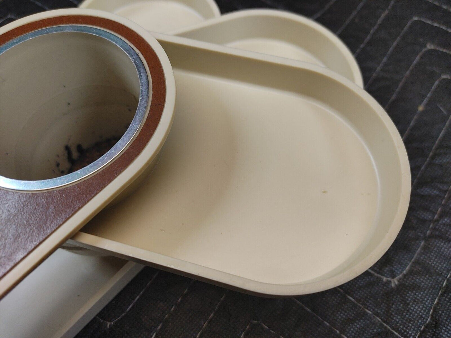 Vintage MCM Beige Plastic 70s Swivel Desk Organizer Vanity Craft Box Pencil Cup