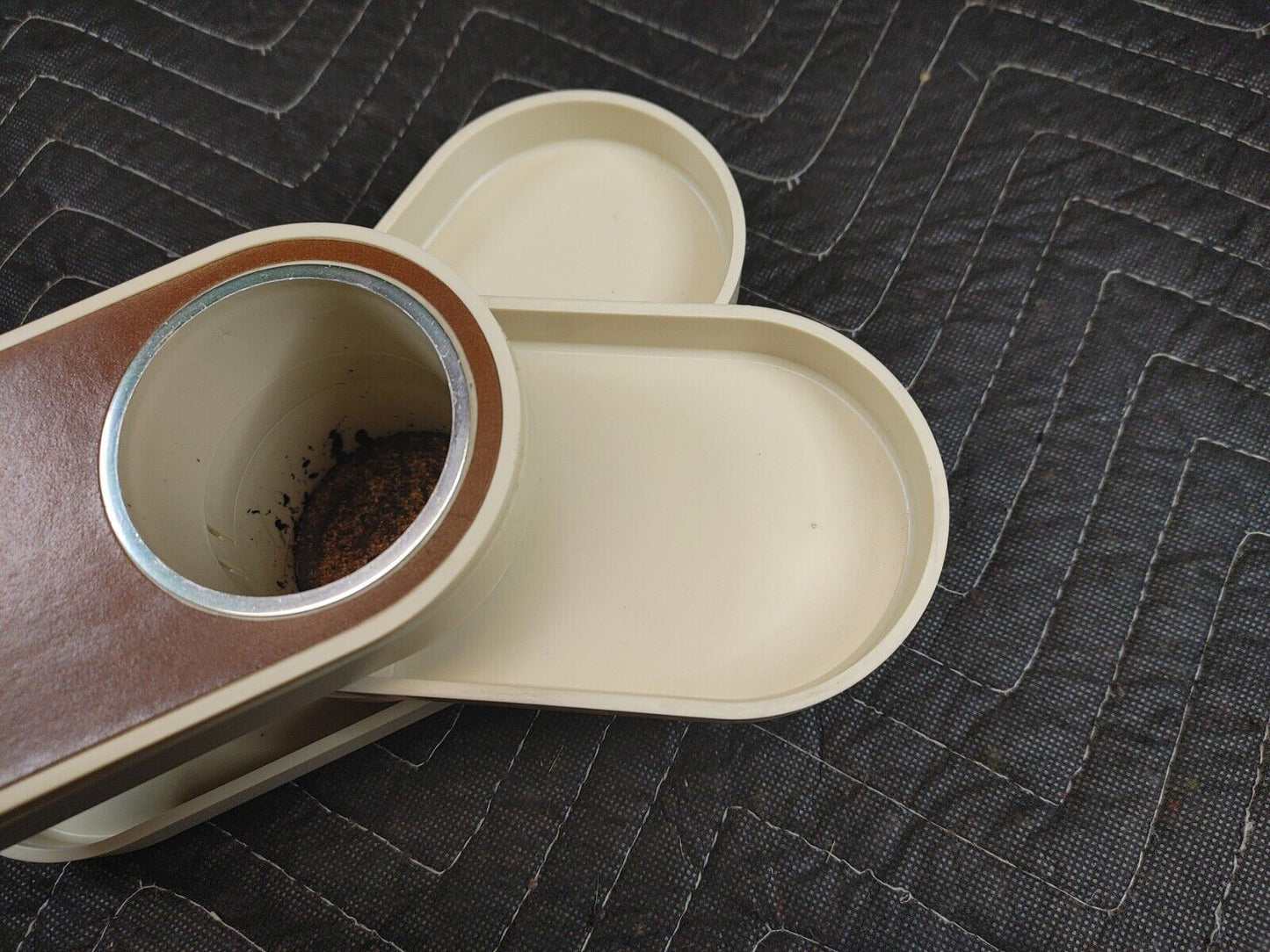 Vintage MCM Beige Plastic 70s Swivel Desk Organizer Vanity Craft Box Pencil Cup