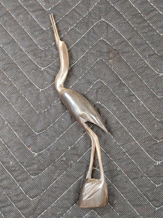 Vtg 1960s 9" Tall Hand Carved Buffalo Horn Crane Heron Paddy Bird Figurine