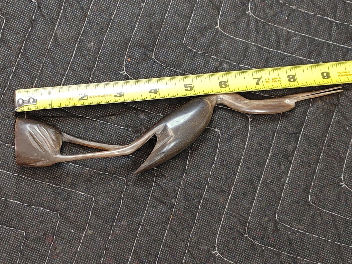 Vtg 1960s 9" Tall Hand Carved Buffalo Horn Crane Heron Paddy Bird Figurine